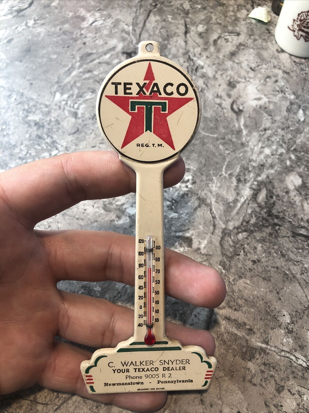 Rare 1940’s Tin Texaco Banjo Pole Sign Thermometer Newmanstown Pen Dealer Works
