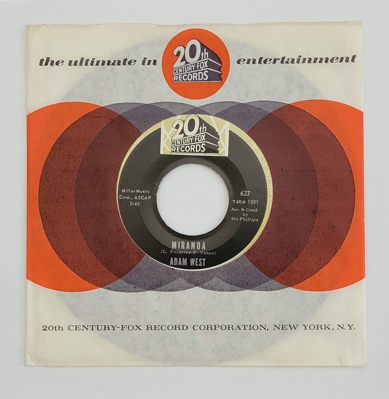 1966 Adam West~Batman 45 rpm MIRANDA~You Only See Her~20th Century Fox~Excellent