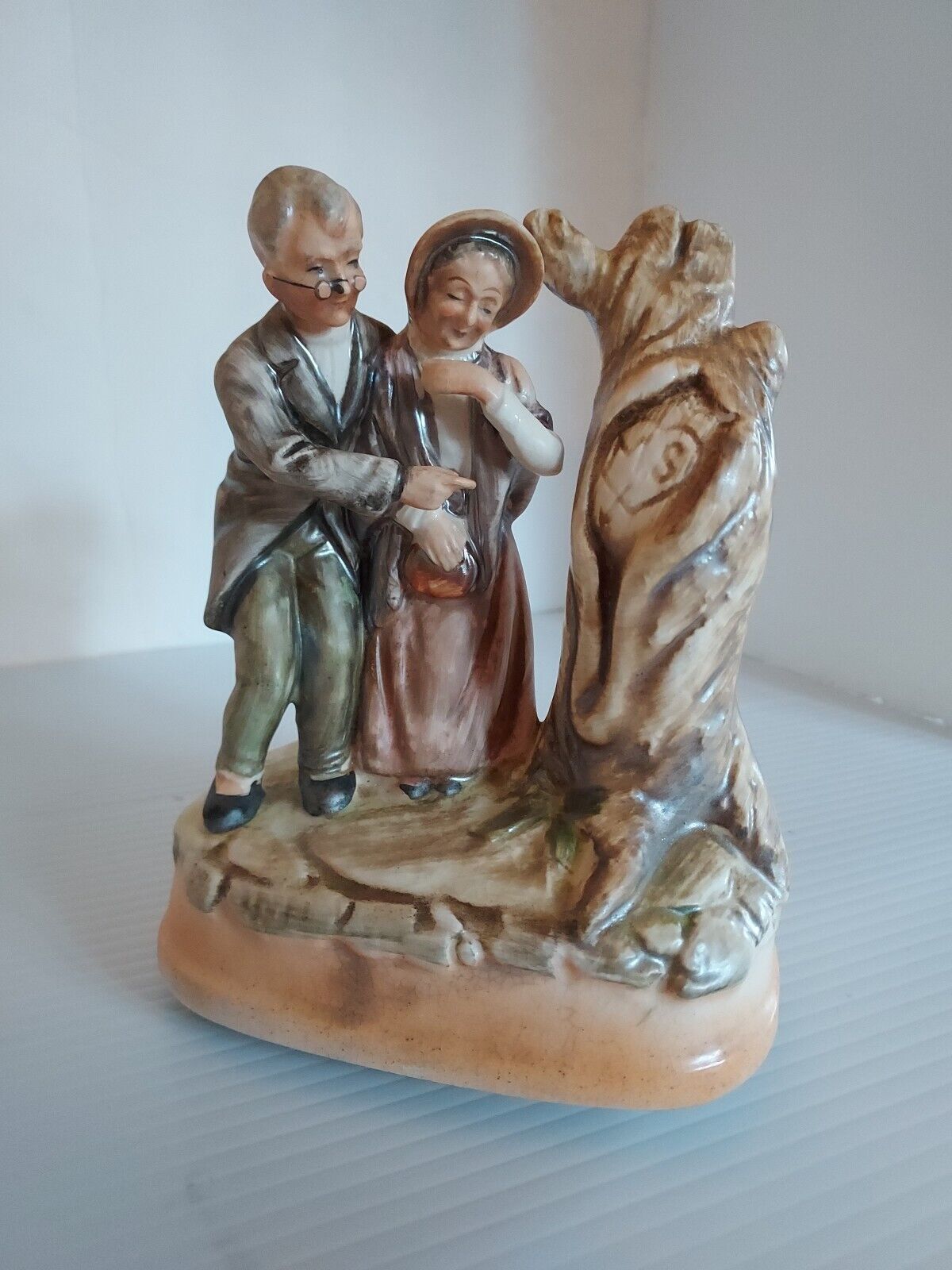 Vintage Old Couple Figure Revolving Music Box Figurine Plays Those Were The Days