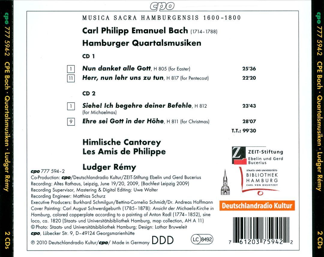 C.P.E. BACH: HAMBURGER QUARTALSMUSIKEN NEW CD