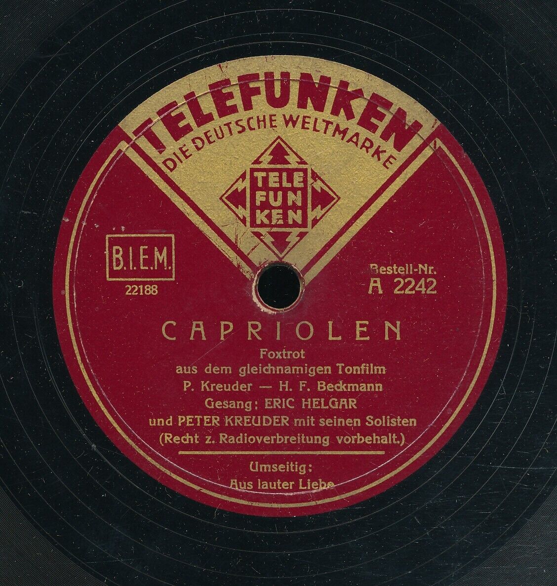 78tk-ethnic German-TELEFUNKEN 2242-Peter Kreuder O.-(Capriolen/Aus Lauter Liebe)