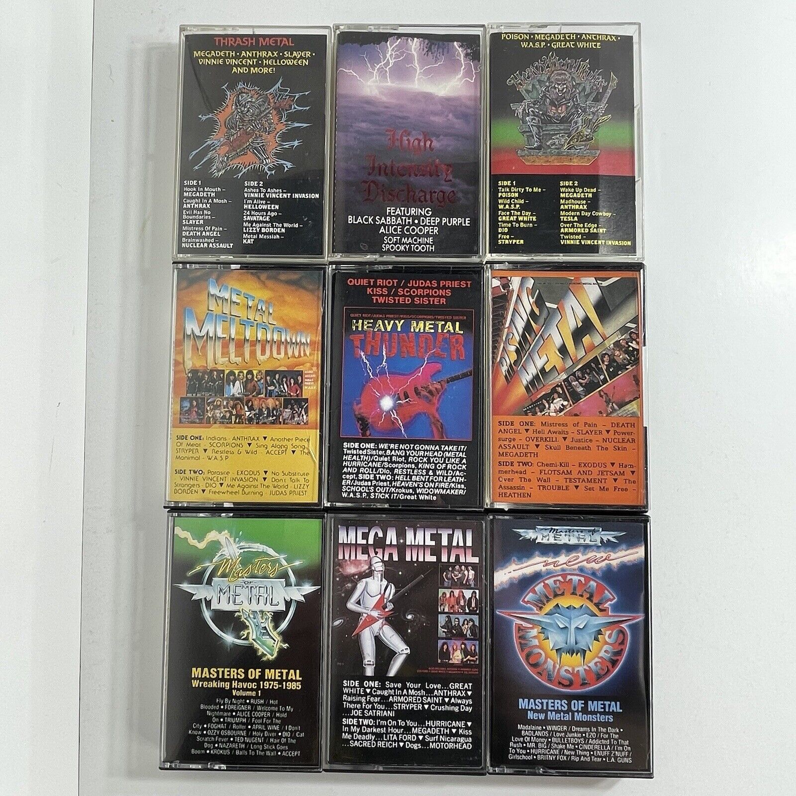 Heavy Metal Compilation Cassette Tape Lot Of 9 Anthrax W.A.S.P. Motörhead Slayer