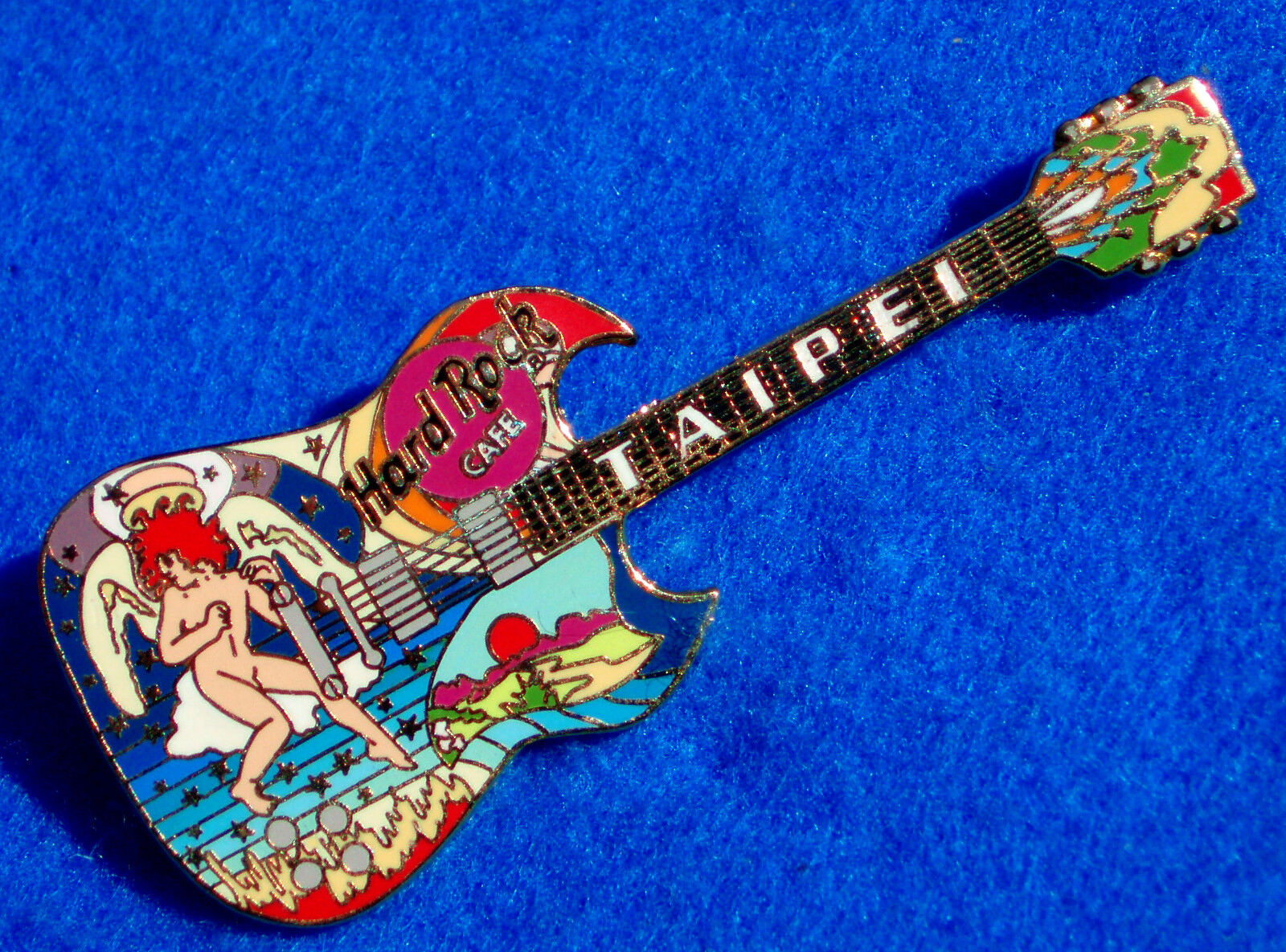 TAIPEI ERIC CLAPTON PAINTED ANGEL SCENE GUITAR Hard Rock Cafe PIN TAC BACK