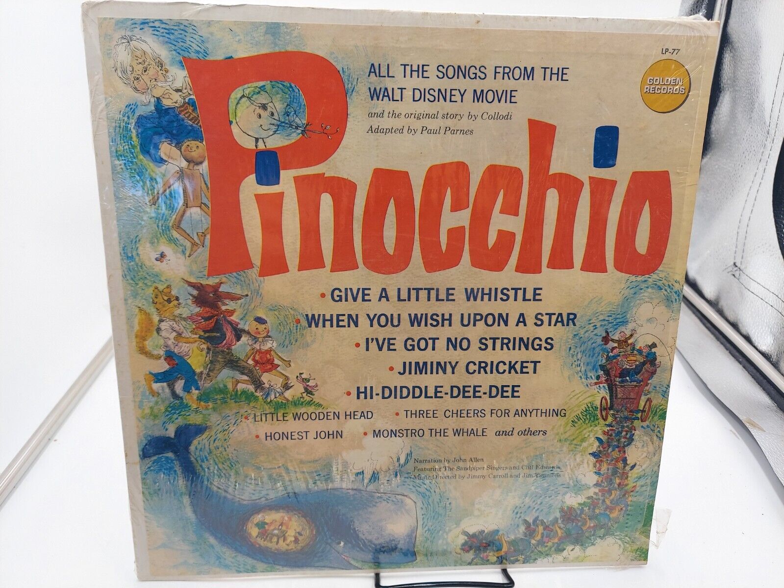 Disney\'s Pinocchio LP Record Golden Record LP-77 Ultrasonic Clean VG+