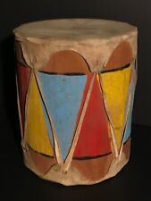 OUTSTANDING CARVED COTTONWOOD TAOS DRUM,STRETCHED WRAPPED HIDE, EXCELLENT, C1930 picture