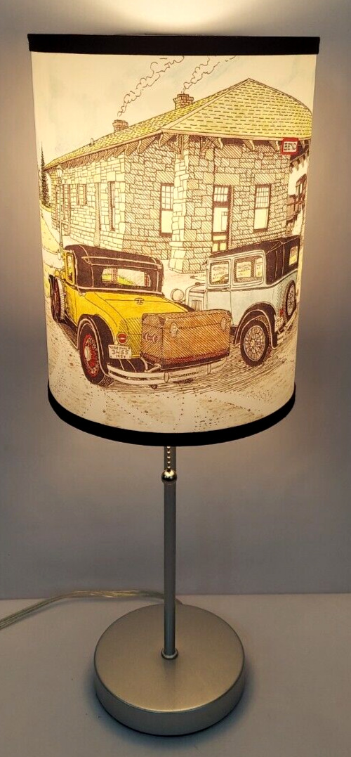 brushed nickle metal pull chain lamp with wr friday old car scene lamp shade EUC