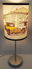 brushed nickle metal pull chain lamp with wr friday old car scene lamp shade EUC picture
