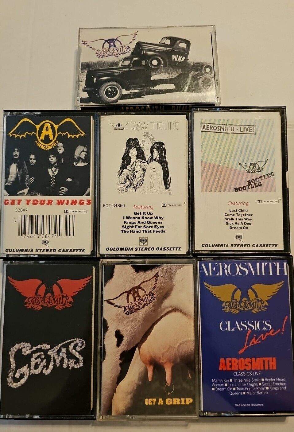 Aerosmith Cassette Tape Lot Pump Grip Bootlegs Wings Gems Classic Live  The Line