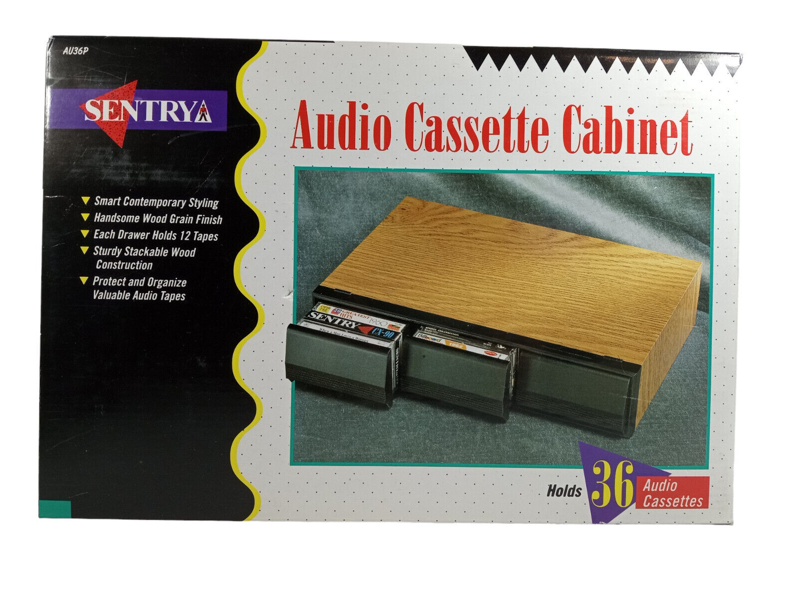 Vintage Wood Grain Sentry Brand 36 Audio Cassette Storage Cabinet