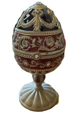Vintage Enamel Metal Jeweled Pedestal Egg Music Box Spinning Bouquet 7