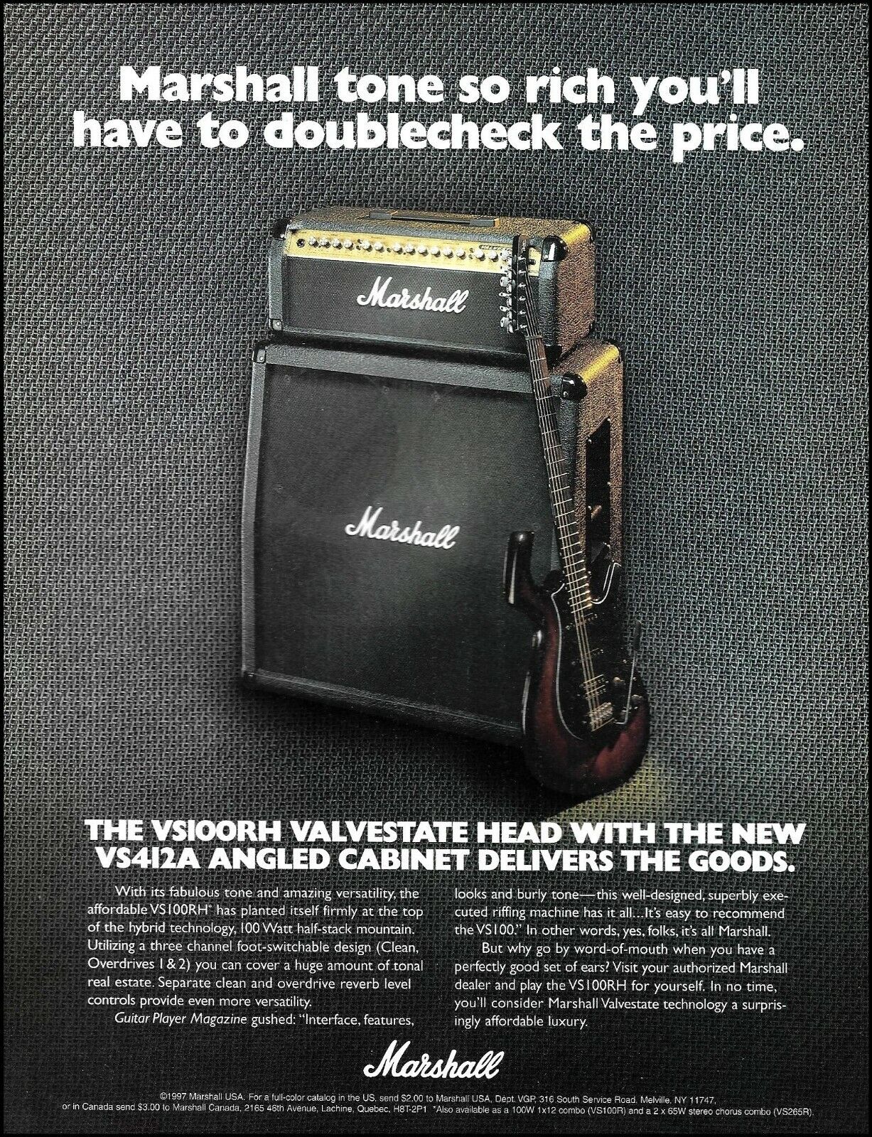 Marshall VS 100R-H Head 412-A Cabinet amp ad 1997 amplifier advertisement print