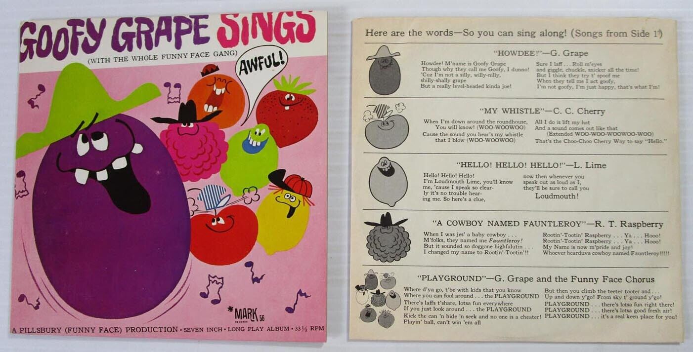 Goofy Grape Sings Funny Face advertising record 7