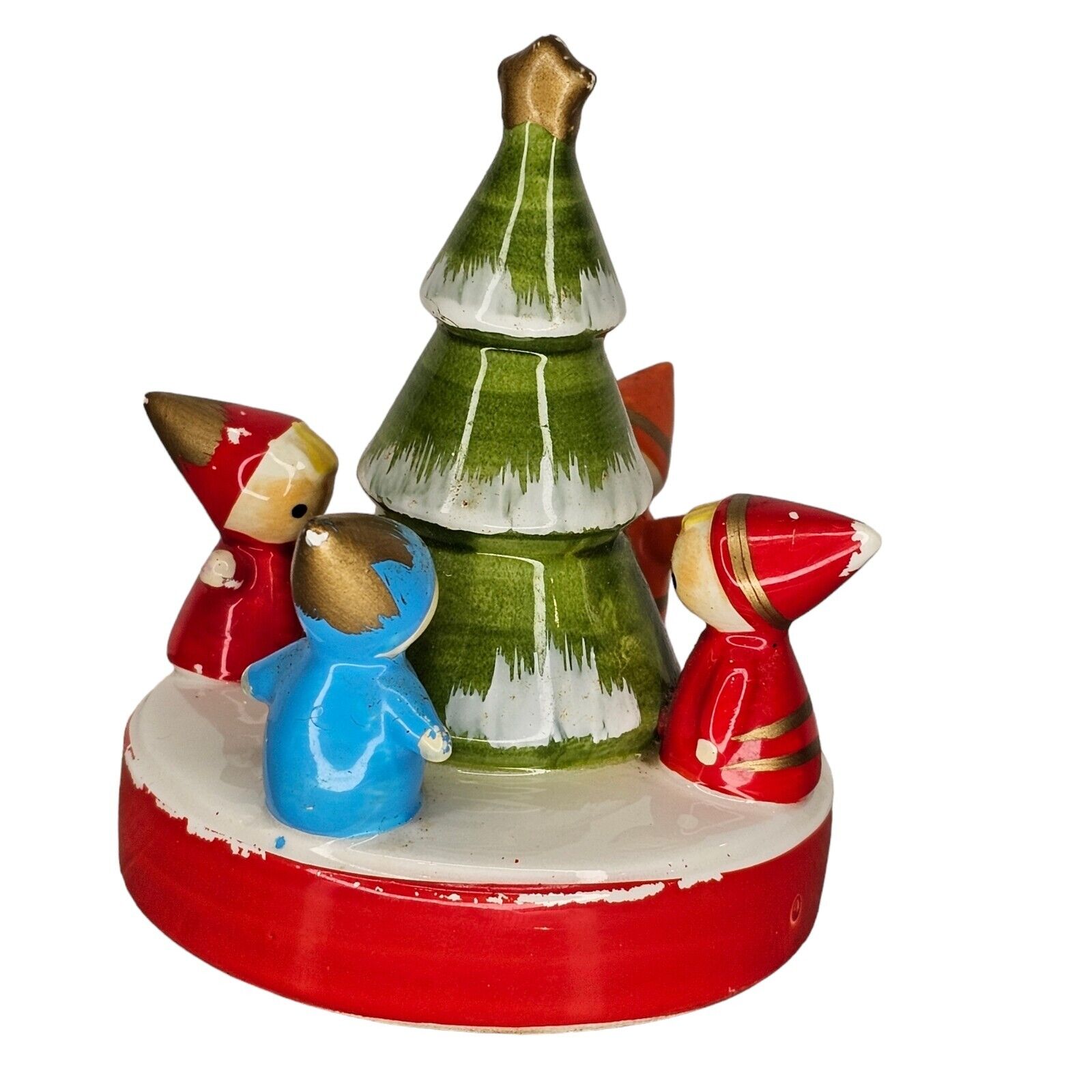 Vintage Inarco Japan Christmas Tree Music Box Jingle Bells Ceramic 3.5\