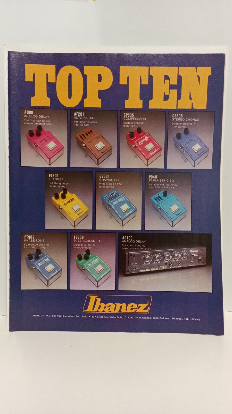 IBANEZ GUITAR EFFECTS 1982 - TOP TEN -   11X8.5 - PRINT AD.  x4