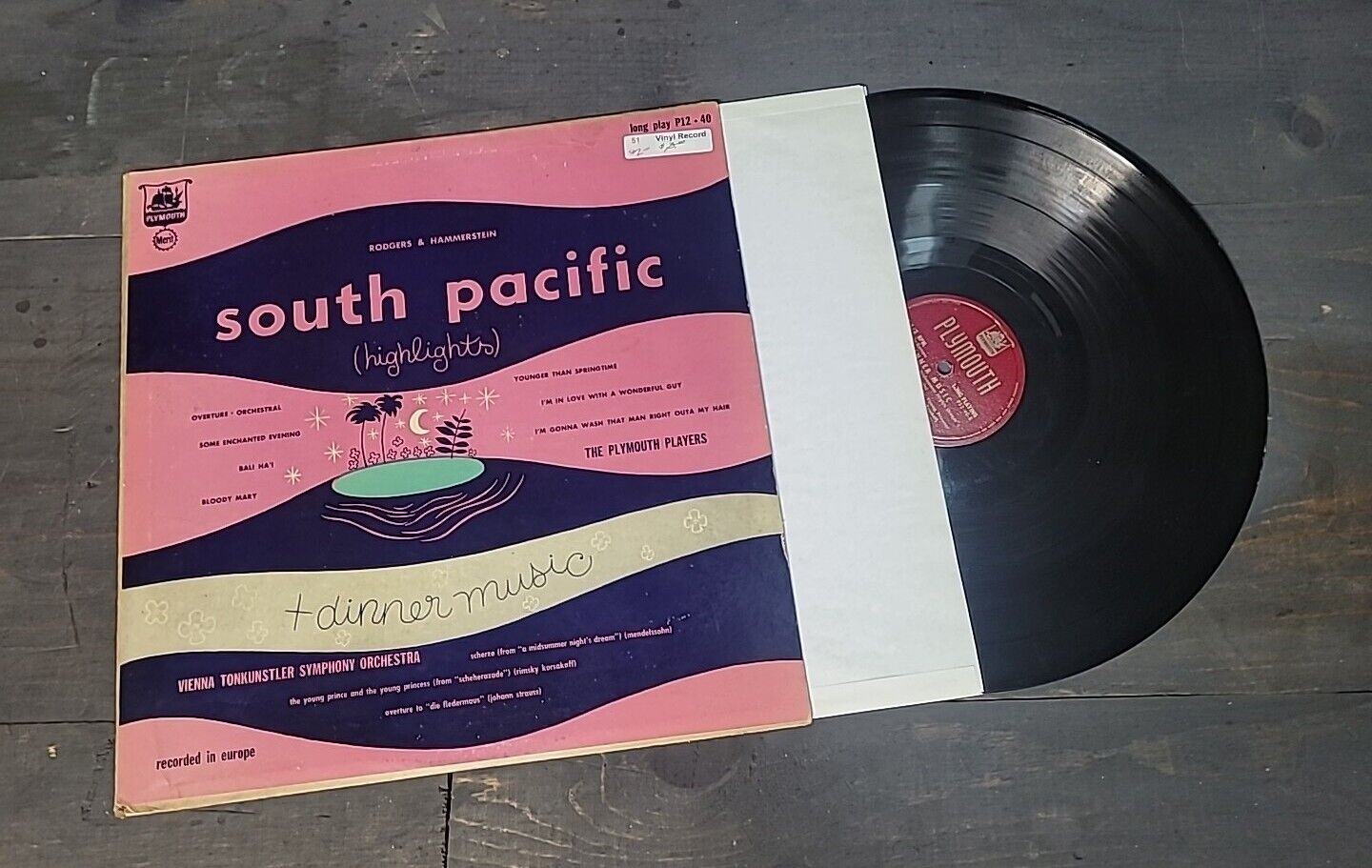 South Pacific highlights + dinner music Plymouth Hi-Fi P12-40 LP 33RPM VINTAGE 