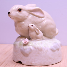 Vintage 1987 Enesco Ceramic Mother and Baby Rabbit Bunny Music Box Taiwan picture