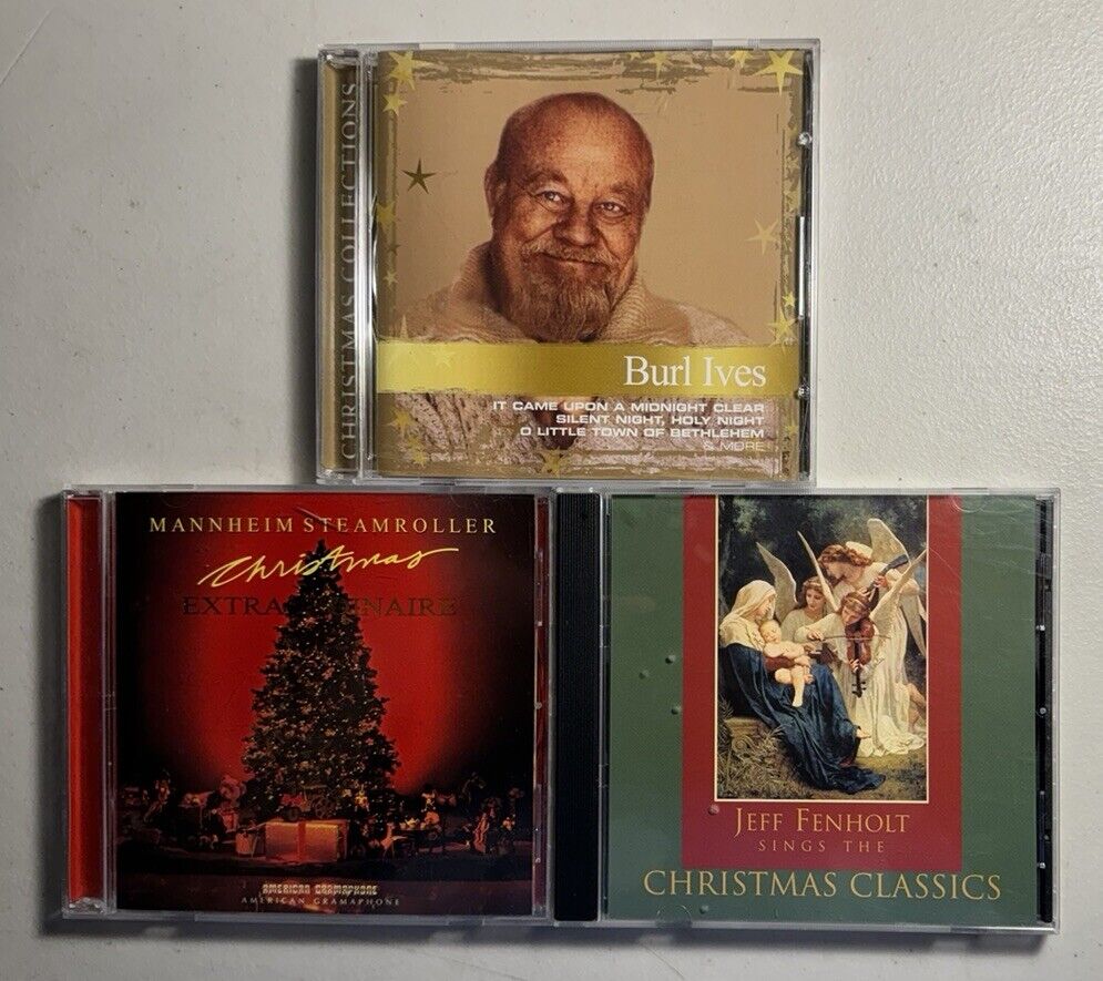 3 CD Lot: Christmas Collections By Burl Ives, Mannheim Steamroller, Jeff Fenholt