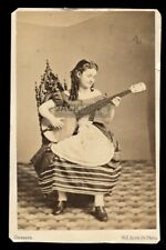 Ultra RARE CDV Lotta Crabtree California Gold Rush Girl Playing BANJO 1860 Photo picture