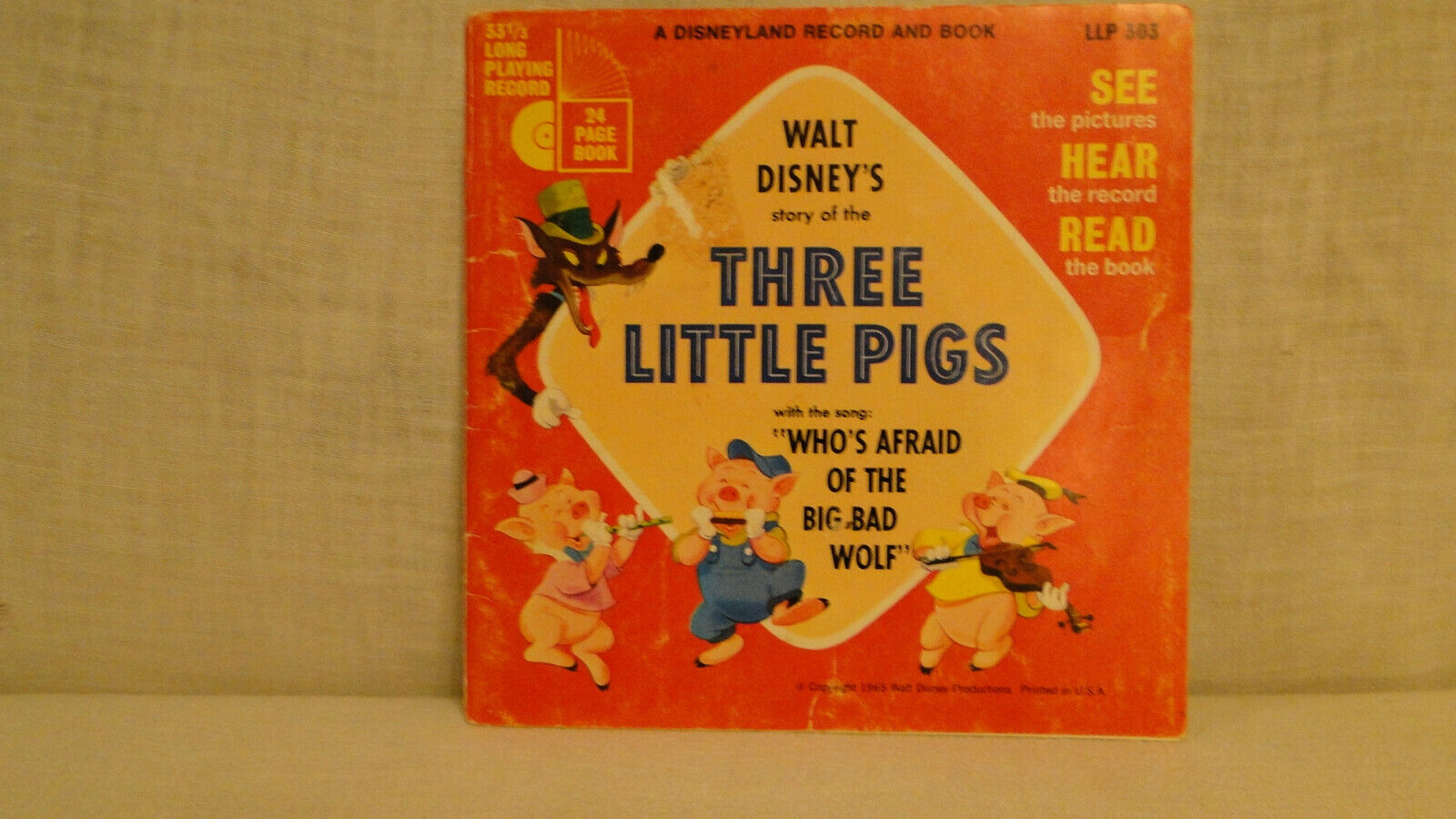 Vintage Vinyl Record & Book Walt Disney\'s Three Little Pigs 33 RPM