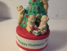 Vintage Dakin Christmas Music box, Christmas trees & Bears, 1984 picture