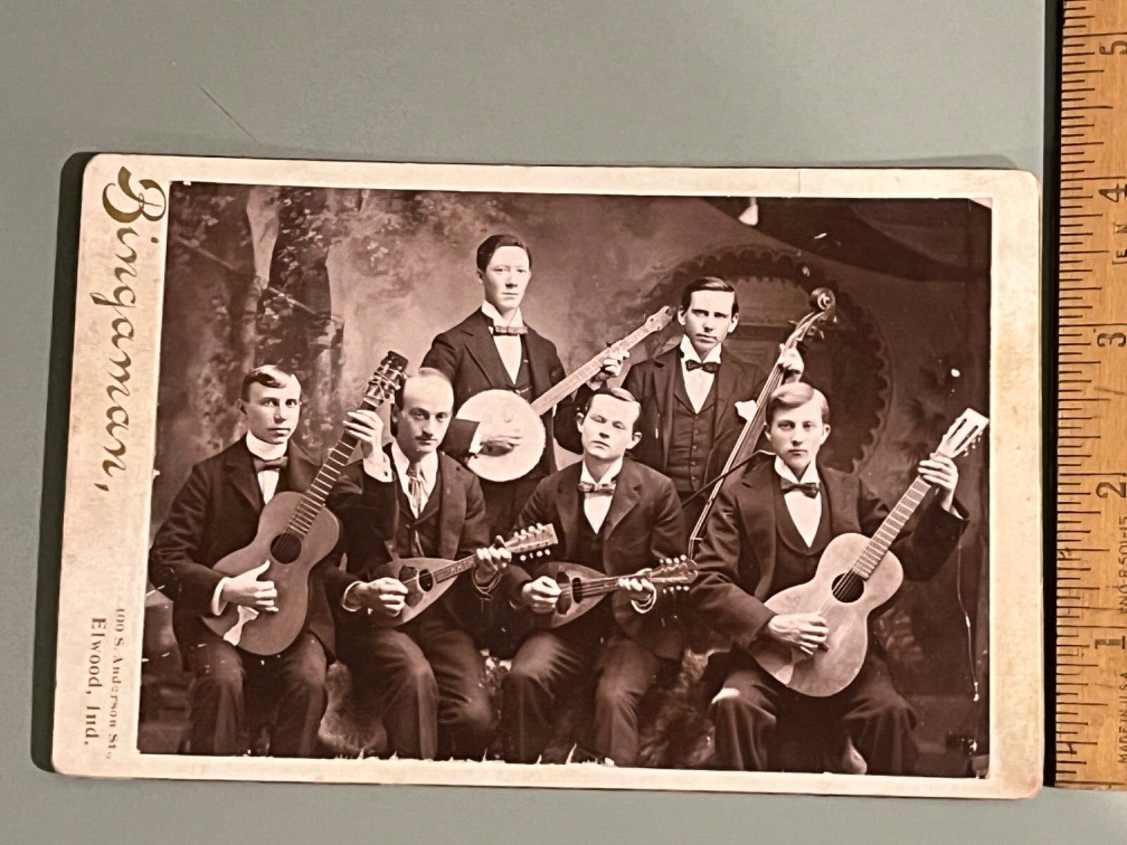 1890s occupational photograph band musicians Elwood IN guitar banjo mandolin