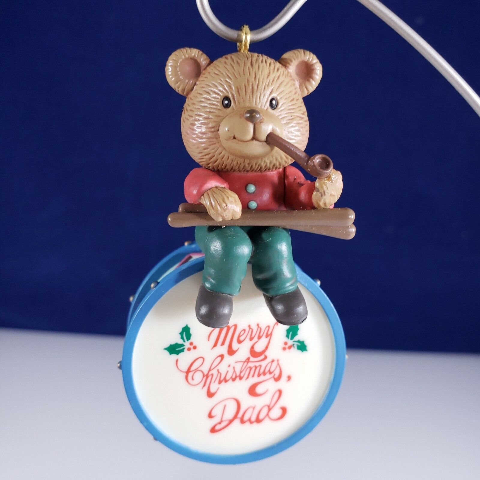 Vintage 1991 Merry Christmas Dad  Ornament Santa\'s BEST Bear Drum Sticks Pipe 