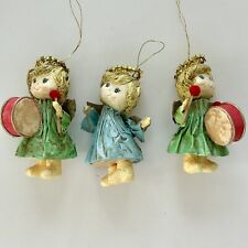 Christmas Ornaments Angels Playing Drums Handmade Paper Mache Rare Vintage 1970s picture