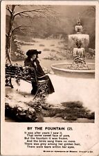 Vtg By The Fountain Lyrics Woman in Park pre-1908 RPPC Real Photo Postcard picture