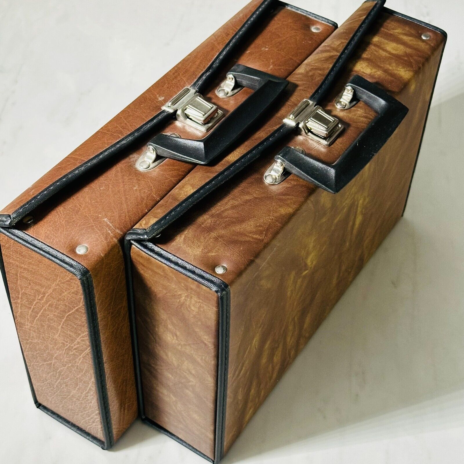 Lot of 2 - 30 Cassette Tape Holder Carry Case Storage Briefcase Vintage Brown