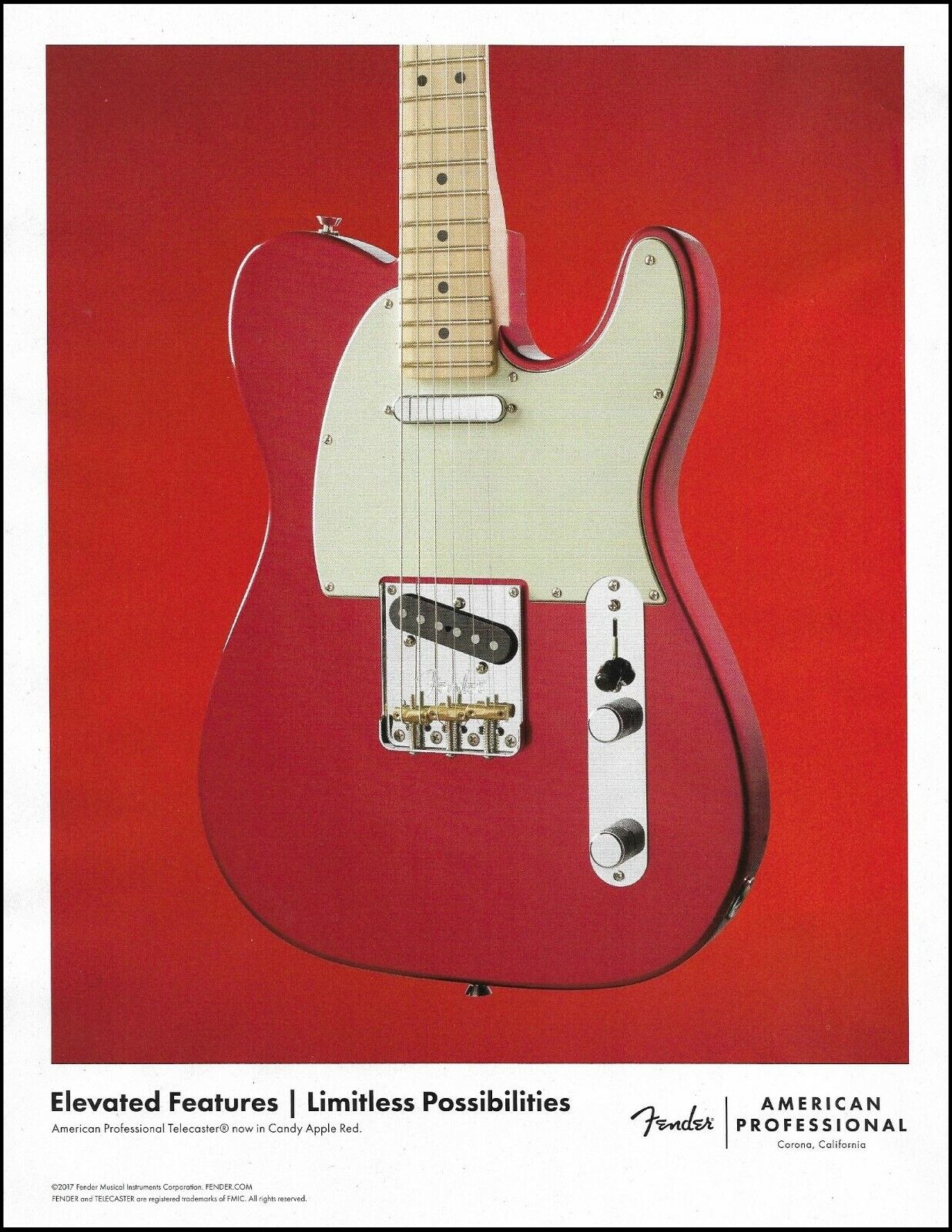 Fender American Professional Candy Apple Red Telecaster advertisement print ad