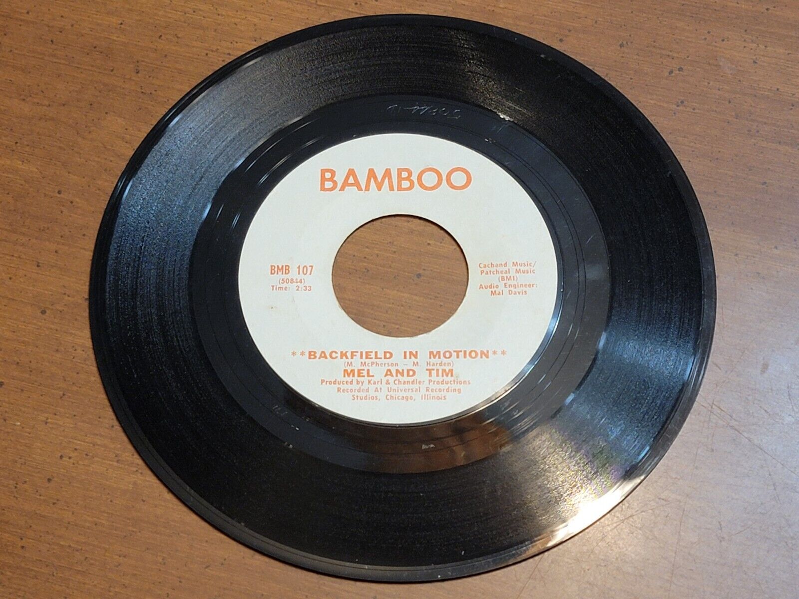 Vtg 1969 45 RPM Mel And Tim Backfield In Motion / Do Right Baby PROMO Bamboo VG+