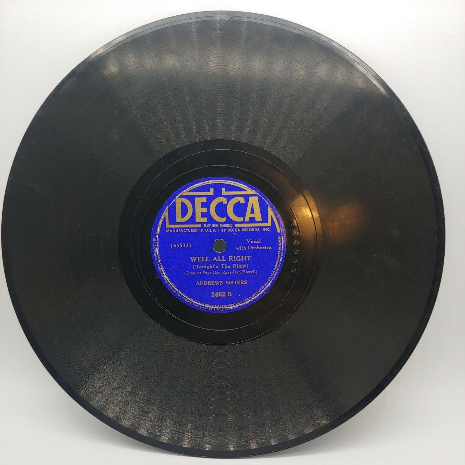 VINTAGE BEER BARREL POLKA / WELL ALL RIGHT ANDREW SISTERS 2642 SHELLAC 78 RPM