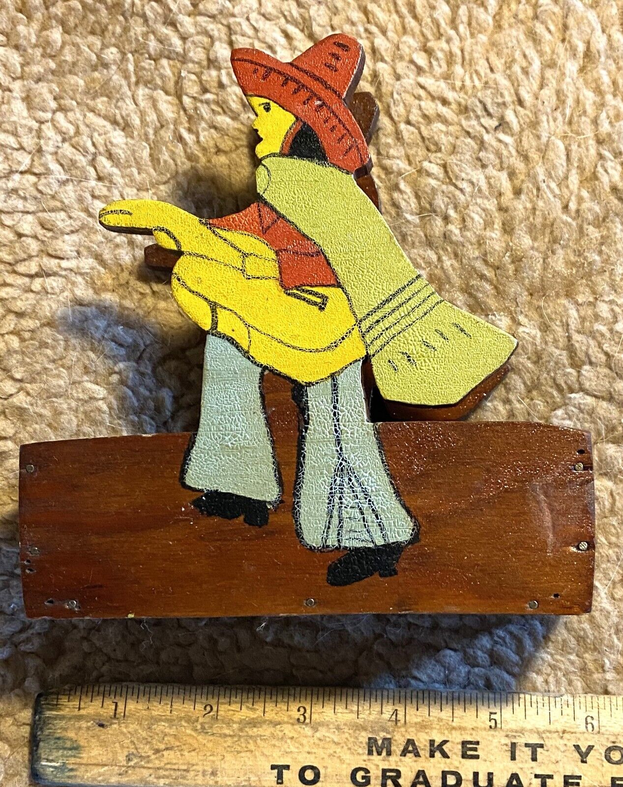 Vintage Wood Guitar Player Box-Letter or Napkin Holder? (KI149)