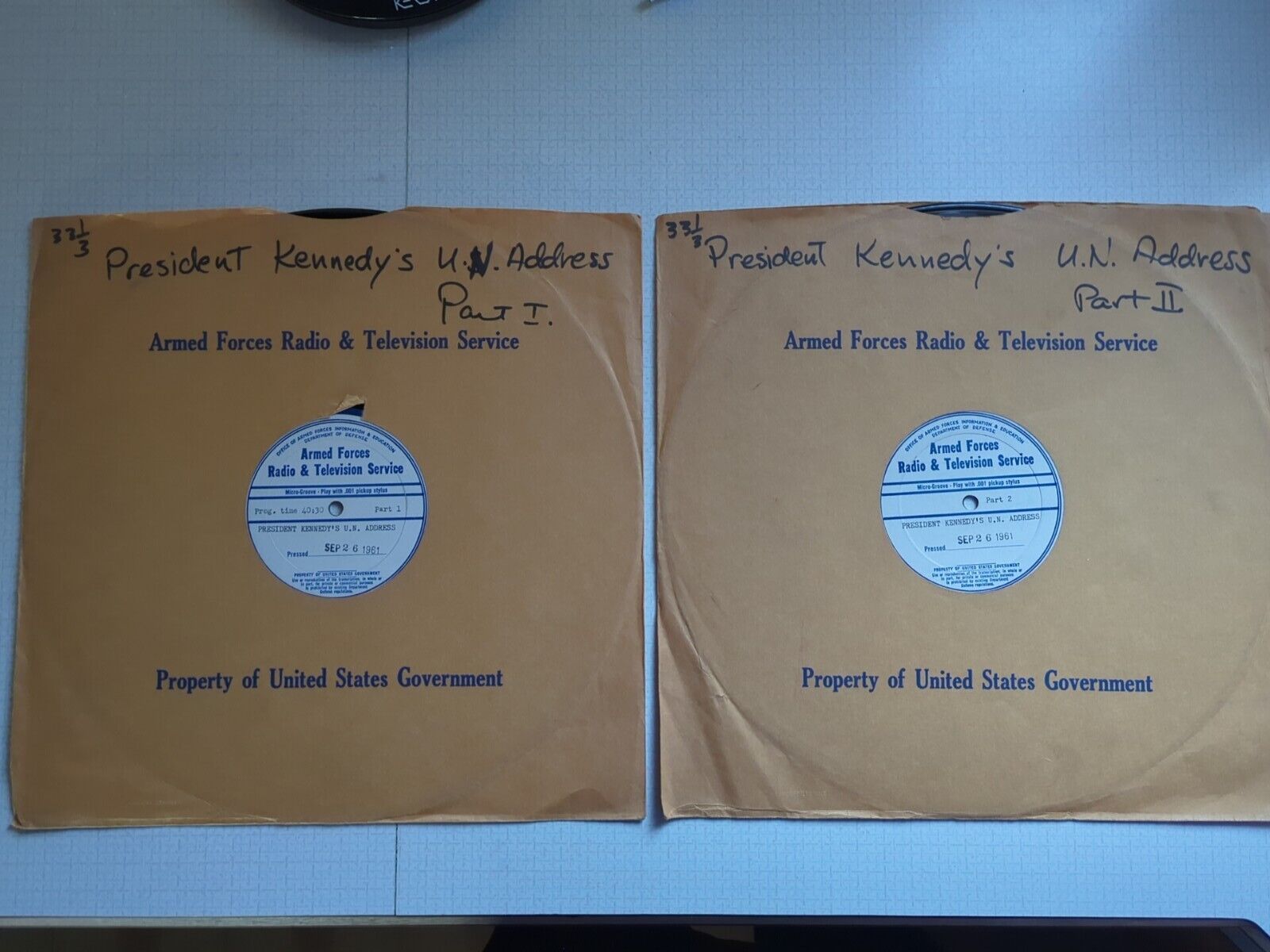  AFRTS 1961 President Kennedy UN Address Part 1 & 2 - Two Records 