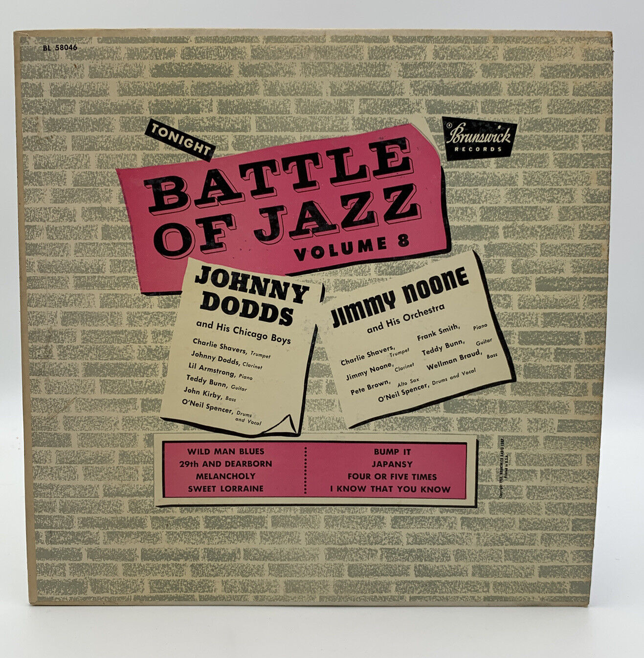 Battle Of Jazz 10” Record Volume 8 Johnny Dodds Jimmy Noone Brunswick 33-1/3 10