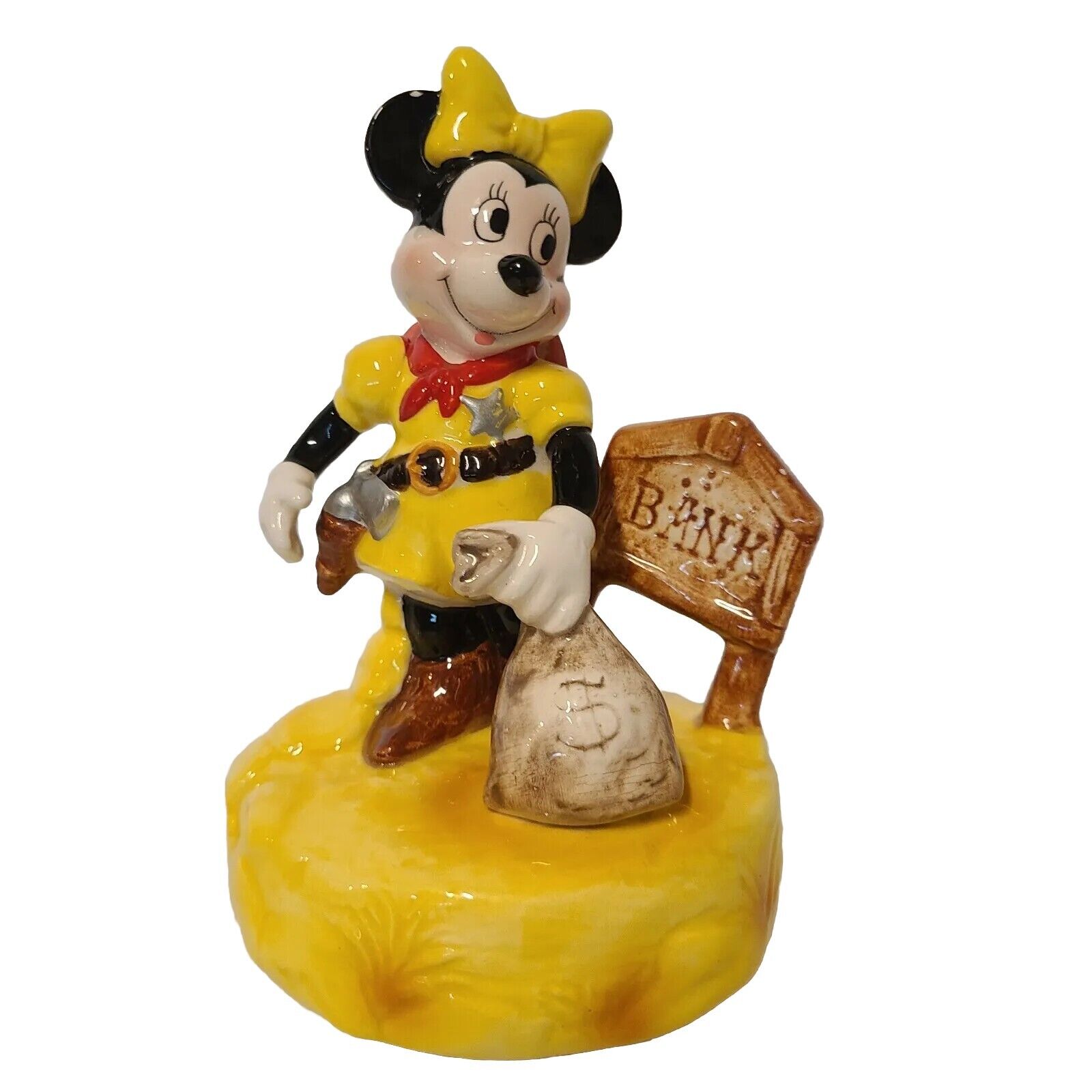 Vintage Bank Thief Cowgirl Minnie Mouse Figurine Music Box by Walt Disney 