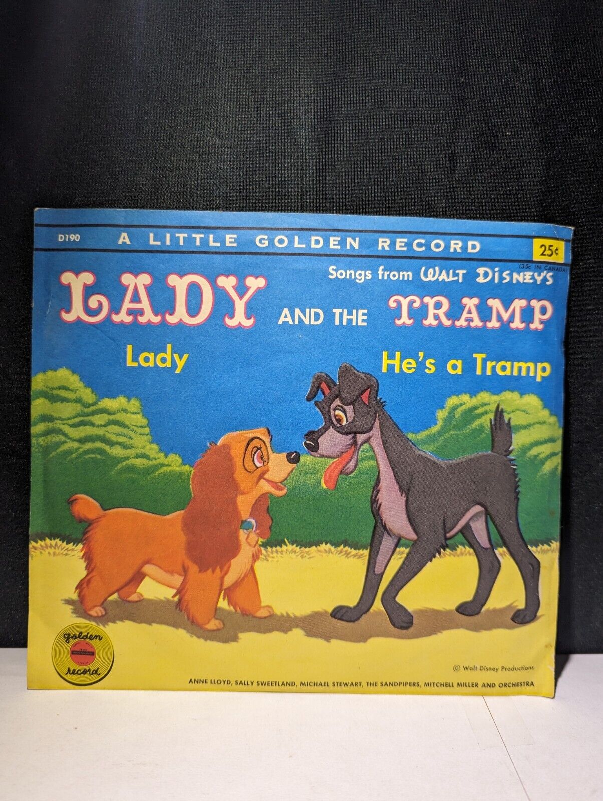 VINTAGE 45 RPM VINYL RECORD LADY AND THE TRAMP LITTLE GOLDEN WALT DISNEY