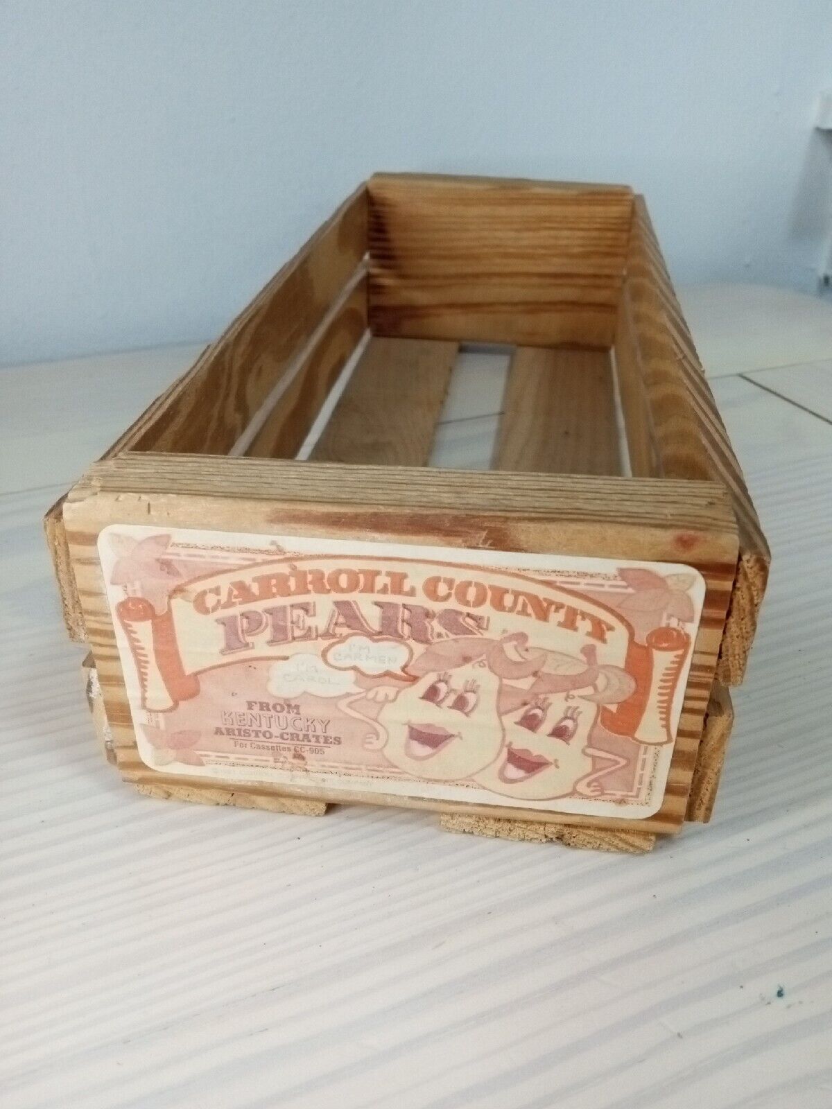 Vintage Wood CASSETTE Crate Carroll County Co Pears Kentucky Aristo-Crates 1983