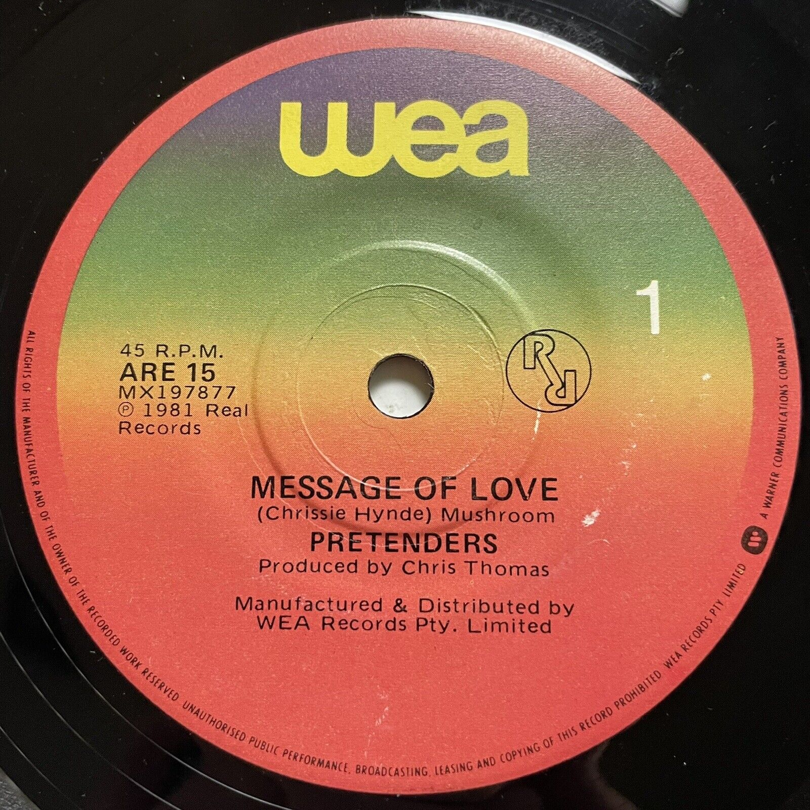 Pretenders Message Of Love / Porcelain Vinyl Record 7” 45 RPM ARE 15 WEA 1981 OG