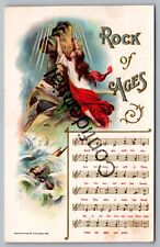 Rock Of Ages Religious Music Notes & Lyrics Embossed Postcard H200 picture
