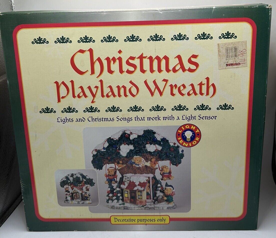 Vintage 1997 Christmas Playland Wreath Musical Tree Cabin New Open Box