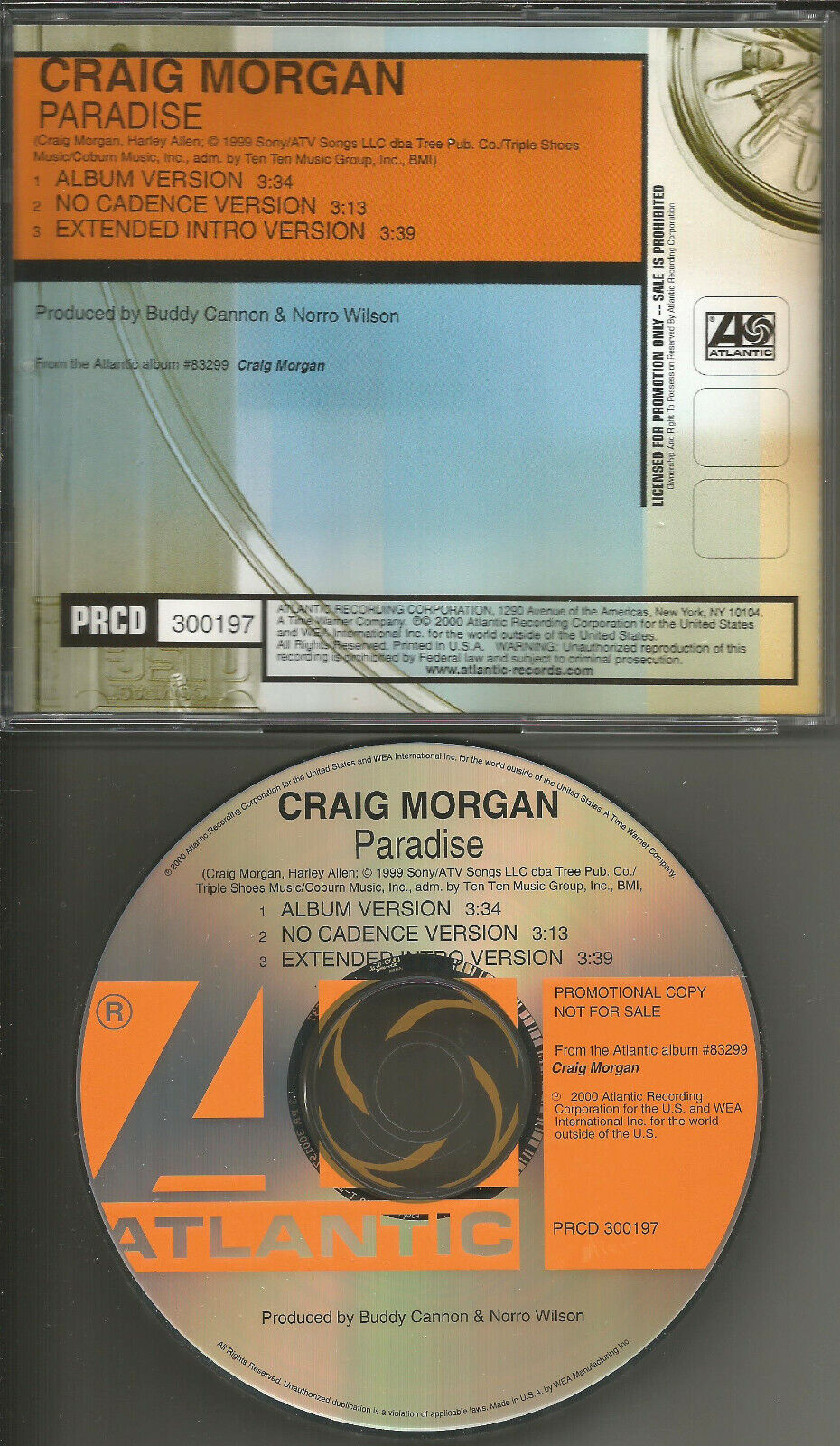 CRAIG MORGAN Paradise 3TRX w/ NO CADENCE & EXTENDED INTRO PROMO DJ CD single USA