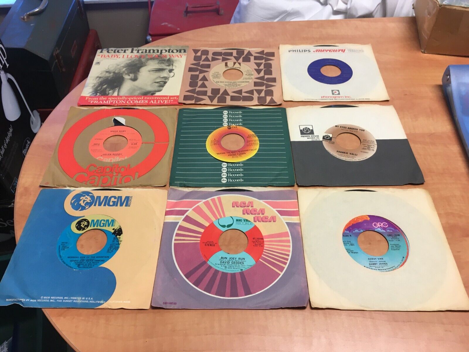 Lot of 9 Pop & Lite Rock Records 45 rpm Peter Frampton Paul Anka Paper Lace