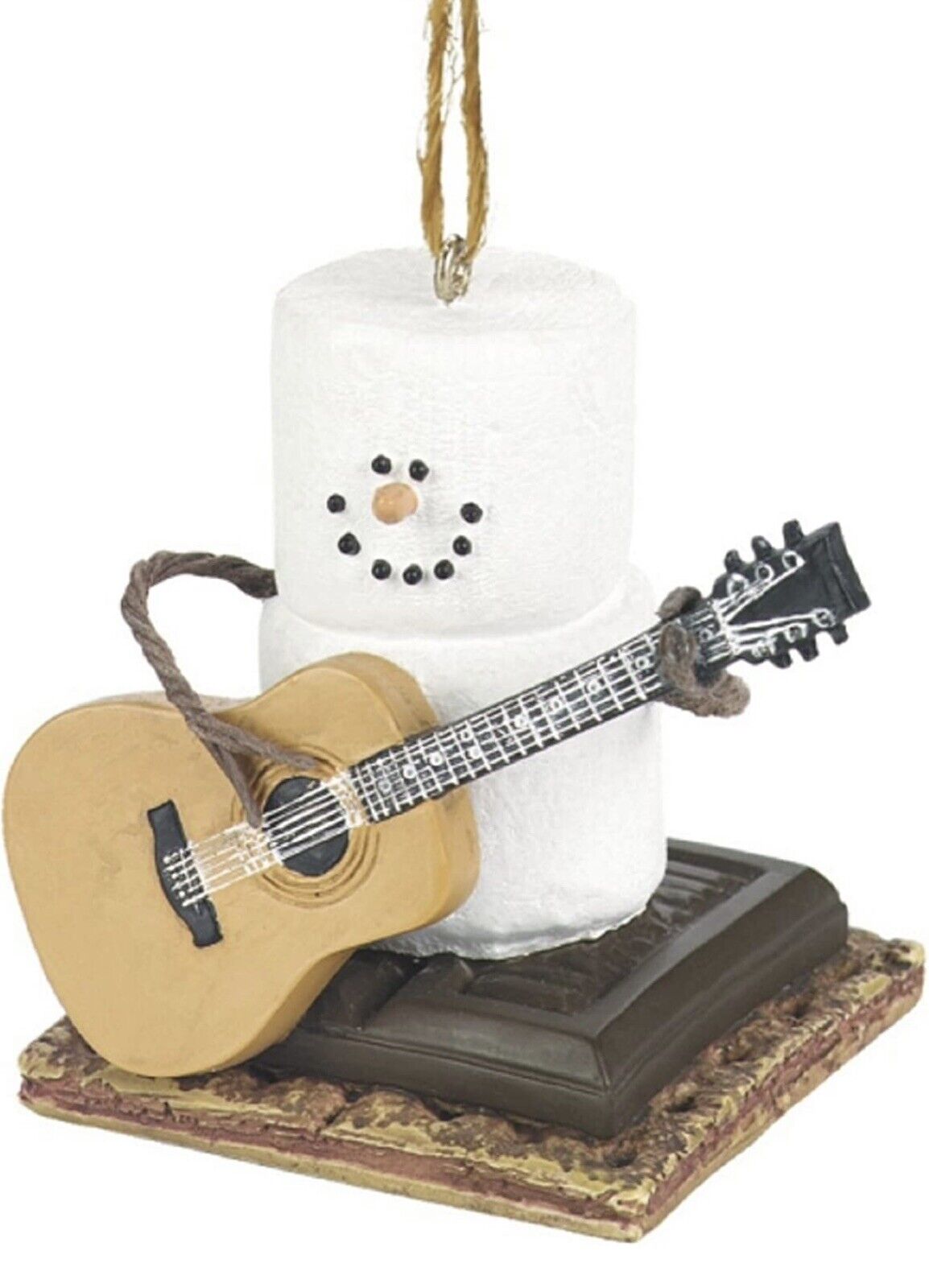 The Original S’mores Marshmallow Snowman Playing Guitar Christmas Ornament, EUC