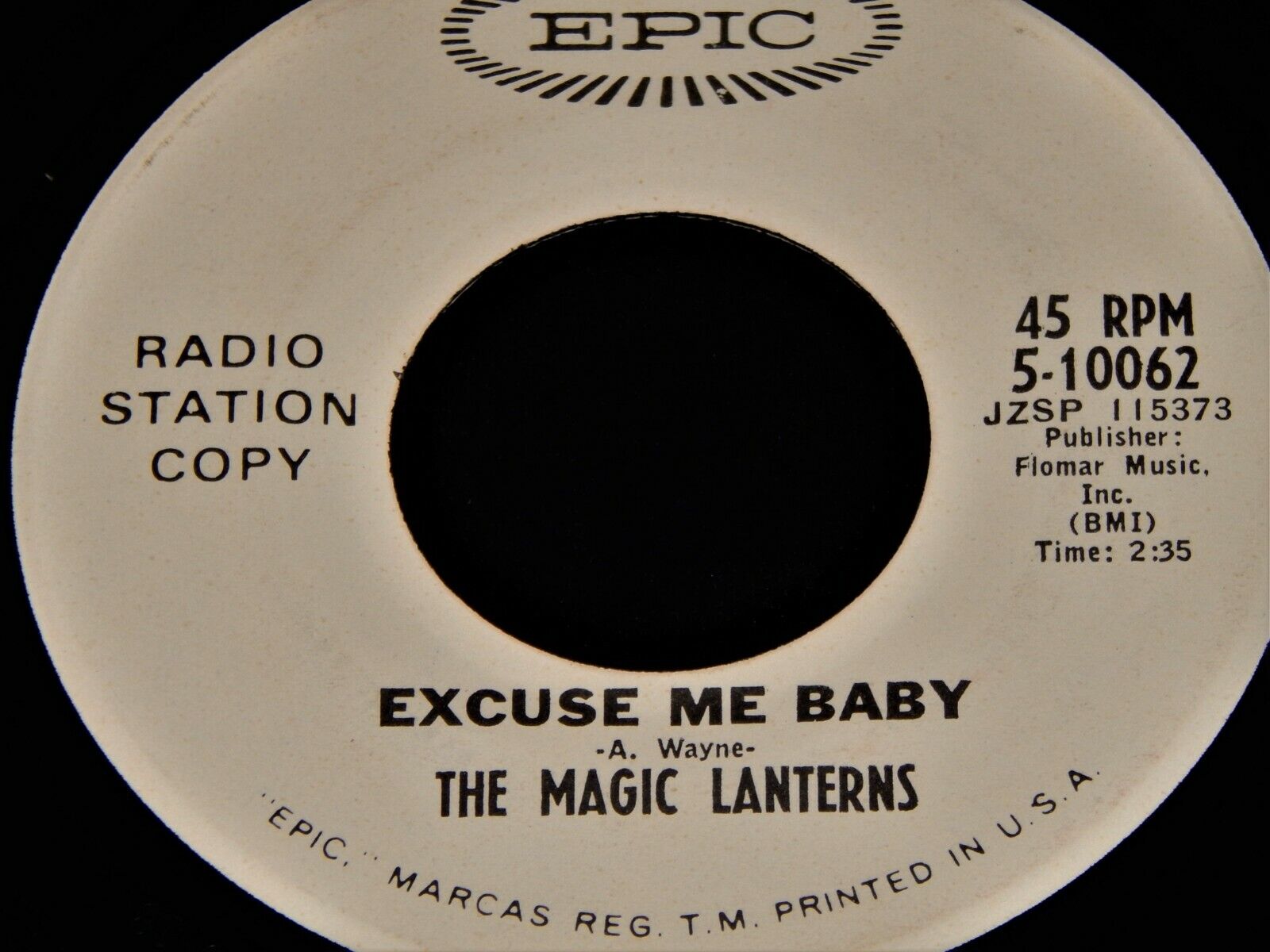 Vintage Record, THE MAGIC LANTERNS: EXCUSE ME BABY, PROMO, 45 rpm, 1966,Pop Rock