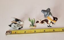 Vintage Porcelain Donkey Mexican Sombrero Guitar Cactus Figurines Burro Set of 3 picture