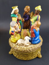 Figurine Music Box Rotates Mid Century Silent Night Nativity Vintage Apco picture