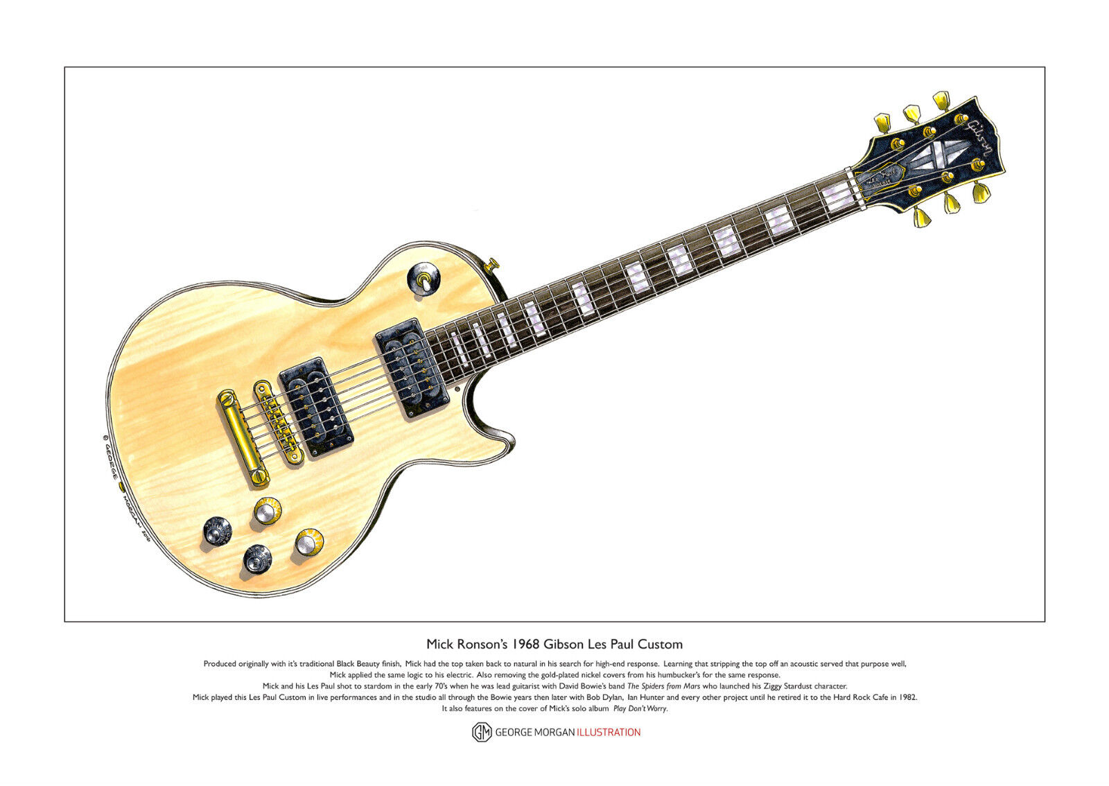 Mick Ronson’s Gibson Les Paul Custom Limited Edition Fine Art Print A3 size