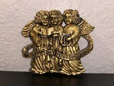 Vintage Metal Three Musical Cherub Angel Figurines with Harp & Singing Plaque 3” picture