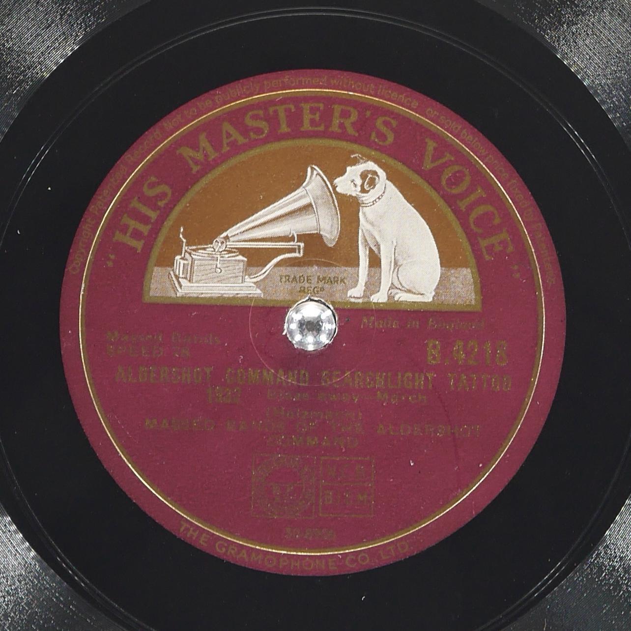 MASSED BANDS OF THE ALDERSHOT COMMAND Searchlight Tattoo 1932 HMV B.4218 EX+ 78